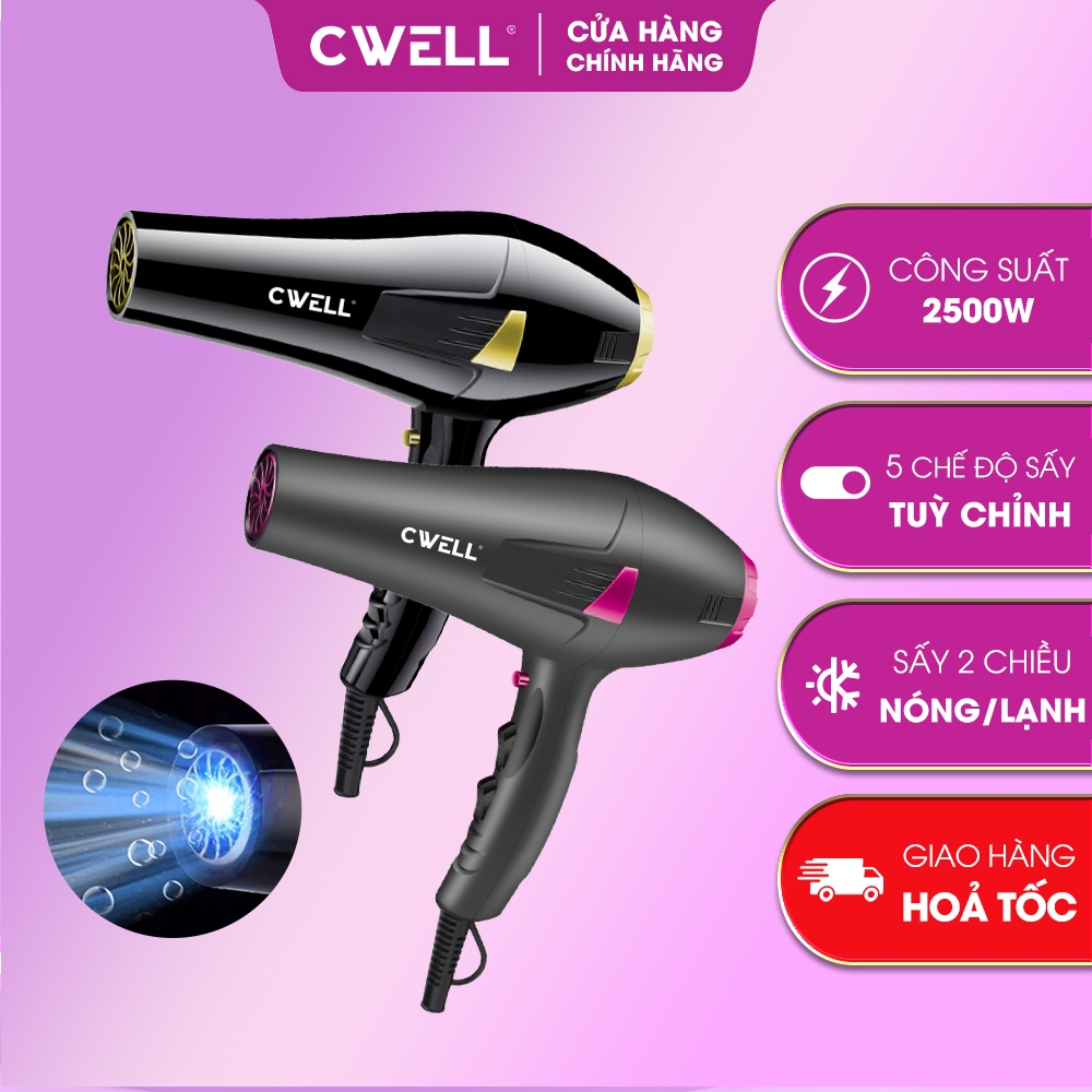 Máy sấy tóc công suất lớn CWELL 2500W, 3 chế độ nhiệt 2 chế độ gió, tạo ...