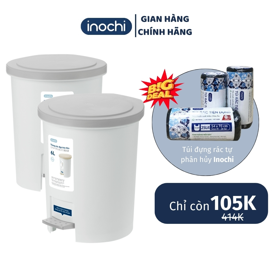 Thùng rác có nắp tròn inochi chính hãng 6L, 12L kháng khuẩn, khử mùi ...