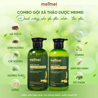 Combo dầu gội và xả thảo dược Mei Mei kiềm dầu: sả, chanh, gừng, hà thủ ô 500ml