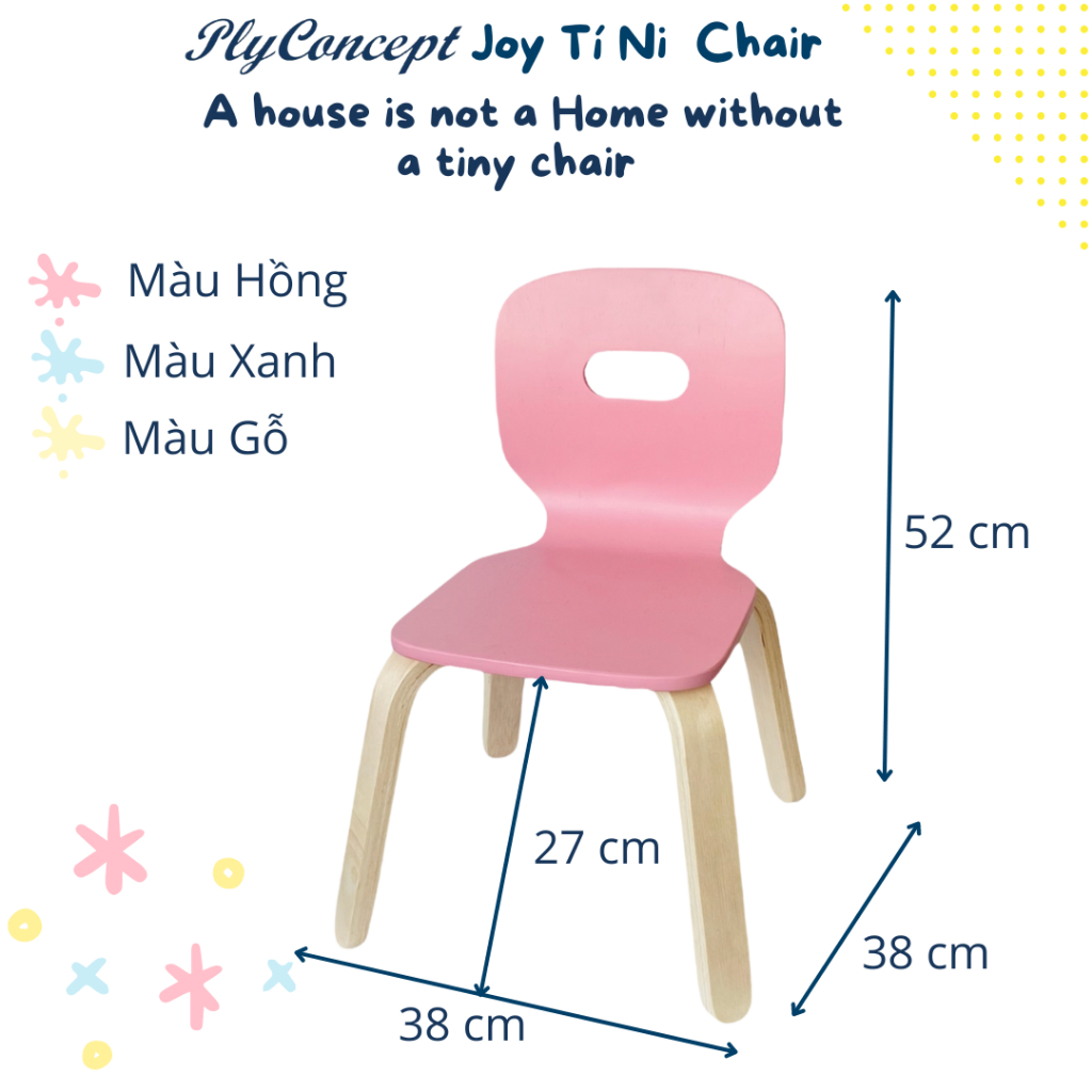 Ảnh Ghế Trẻ Em, Ghế Ăn Dặm, Ghế gỗ cho Bé Montessori, Ghế nhà trẻ - Plyconcept Joy Tí Nị Chair 2