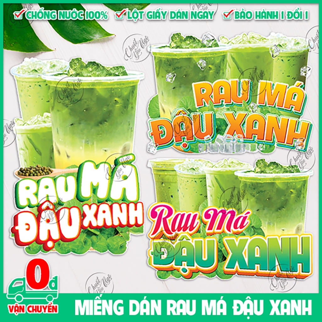 Hình dán rau MÁ ĐẬU xanh dán tường decor trang trí xe đẩy quán nước trà ...