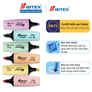 Bút dạ quang highlight Bitex HL05 màu Pastel nhiều màu