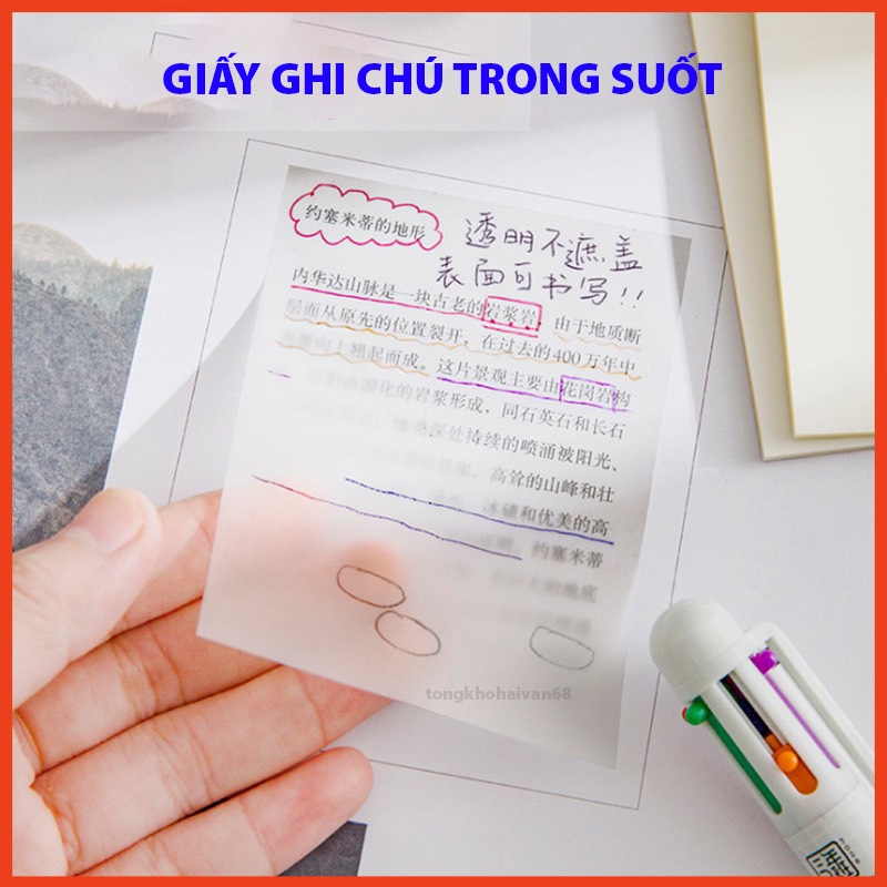 Giấy note ghi chú trong suốt, kích thước 7.5*7.5cm gồm 50 tờ sáng tạo ...
