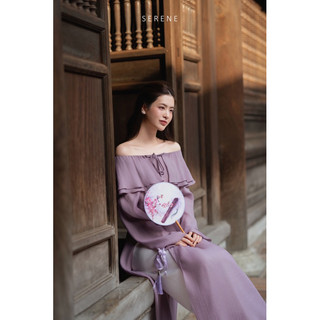 Áo dài THU NGUYỆT trên nền tơ Hàn cao cấp tiểu thư, nhẹ nhàng (chỉ có áo) by Serene