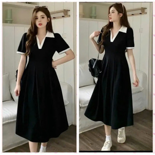VÁY BẦU ĐEN CỘC TAY CỔ POLO DÁNG XOÈ 💥RẺ VÔ ĐỊCH💥