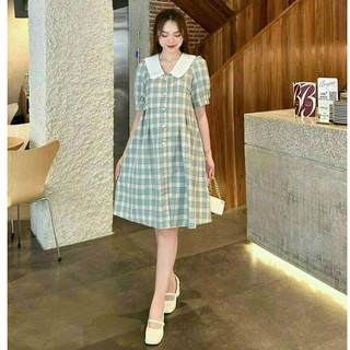 VÁY BẦU CỘC TAY KẺ XANH CỔ BẺ TRẮNG XINH 💥RẺ VÔ ĐỊCH💥