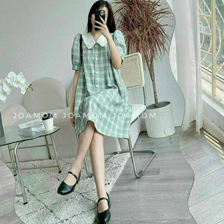 VÁY BẦU CỘC TAY KẺ XANH CỔ BẺ TRẮNG XINH 💥RẺ VÔ ĐỊCH💥