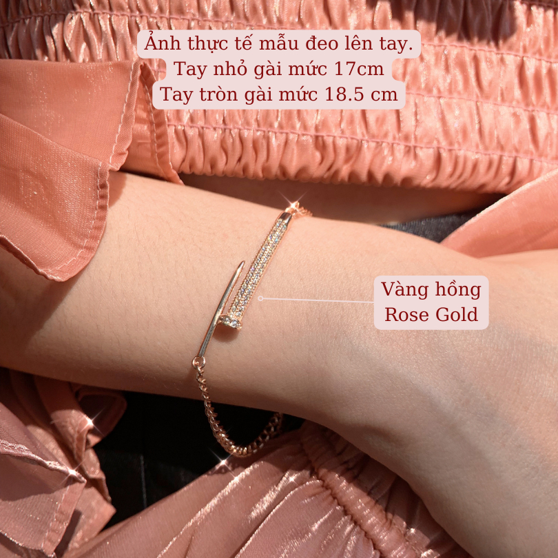 [Ảnh & Clip thật] Lắc tay đinh, Bạc S925 mạ kim, đính đá Vàng Gold và Vàng Hồng