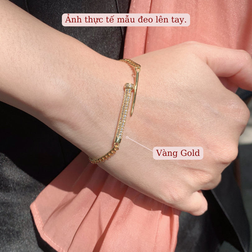 [Ảnh & Clip thật] Lắc tay đinh, Bạc S925 mạ kim, đính đá Vàng Gold và Vàng Hồng