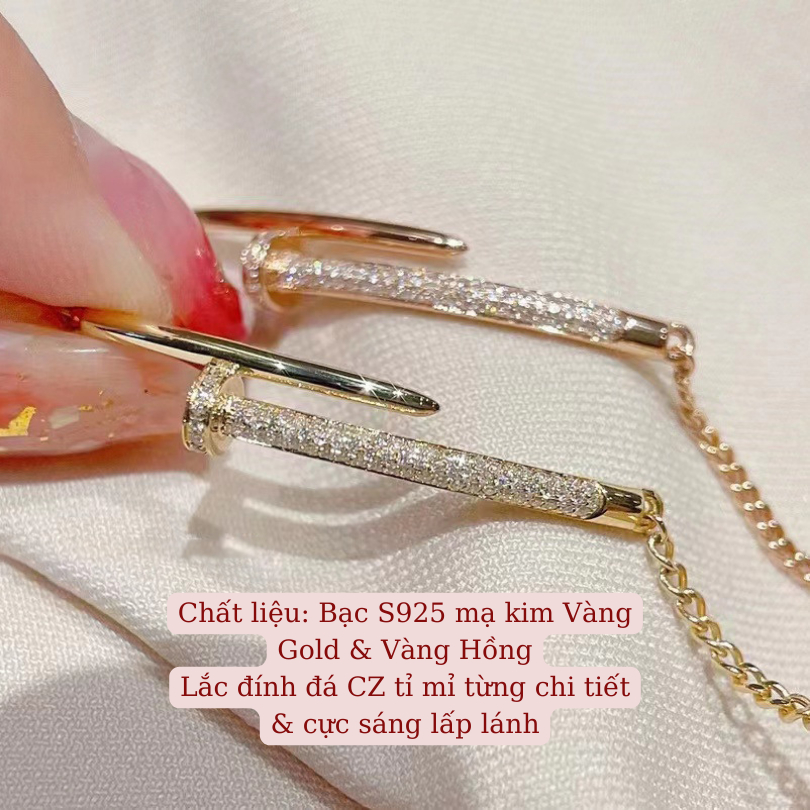 [Ảnh & Clip thật] Lắc tay đinh, Bạc S925 mạ kim, đính đá Vàng Gold và Vàng Hồng