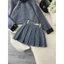 MIU.STUDIO | Set áo ghi croptop phối cổ-tay áo đính đá cao cấp mix chân váy xếp ly tiểu thư sang chảnh