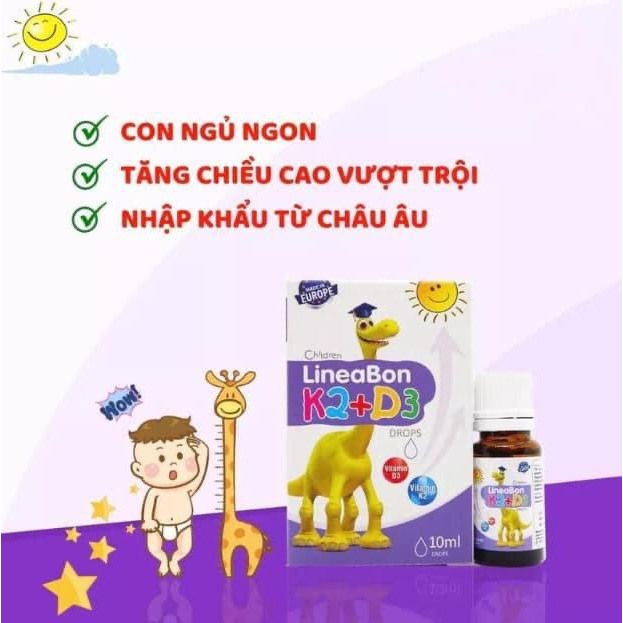 Combo Lineabon Vitamin D3k2mk7 - Canxi Bestical Tăng hấp thu Canxi cho trẻ - Trẻ cao lớn khỏe mạnh
