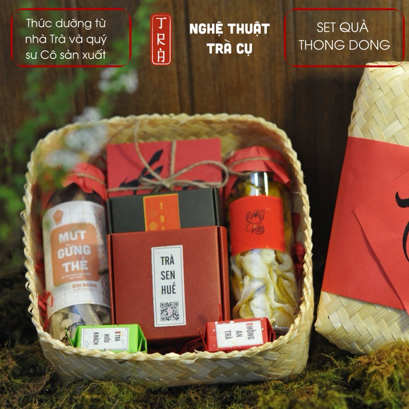 Set quà THONG DONG gói hộp tre mộc mạc phù hợp quà biếu tặng thay đổi theo từng dịp lễ