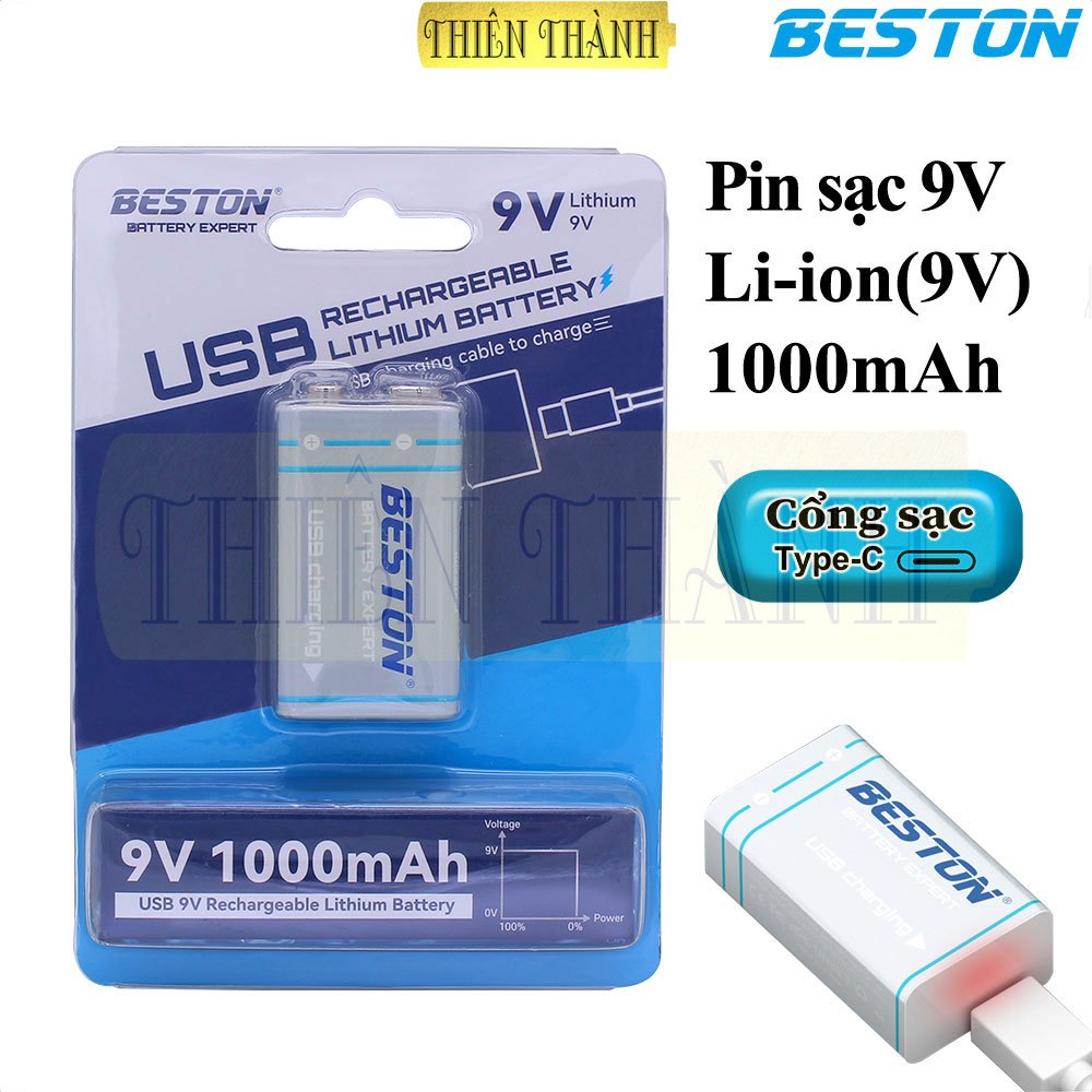 Pin sạc 9V BESTON,USB 9V,9VC-10CV,pin 9V Lithium(Li-ion),3700mWh ...