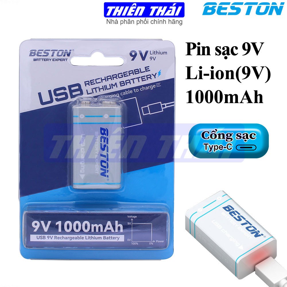 Pin sạc 9V BESTON,USB 9V,9VC-10CV,pin 9V Lithium(Li-ion),3700mWh ...