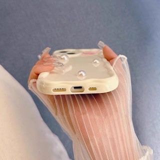Ốp tpu cạnh sóng nổi gắn tim nơ và ngọc trai cho các dòng máy từ ip 6 đến 15promax xx1524