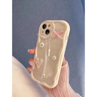Ốp tpu cạnh sóng nổi gắn tim nơ và ngọc trai cho các dòng máy từ ip 6 đến 15promax xx1524