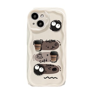Ốp lưng iphone viền sóng nổi gắn charm cà phê nâu và bồ hóng đen cho ip 6 7 8 x xsmax 11 12 13 14 15 Pro Max xx1541