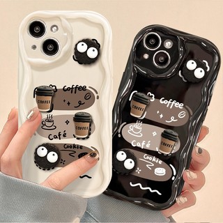 Ốp lưng iphone viền sóng nổi gắn charm cà phê nâu và bồ hóng đen cho ip 6 7 8 x xsmax 11 12 13 14 15 Pro Max xx1541