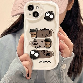 Ốp lưng iphone viền sóng nổi gắn charm cà phê nâu và bồ hóng đen cho ip 6 7 8 x xsmax 11 12 13 14 15 Pro Max xx1541