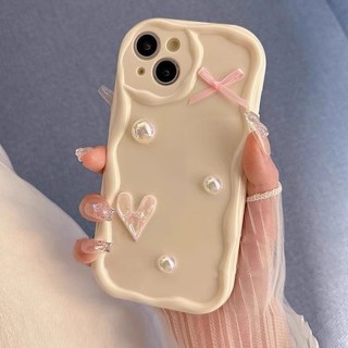 Ốp tpu cạnh sóng nổi gắn tim nơ và ngọc trai cho các dòng máy từ ip 6 đến 15promax xx1524