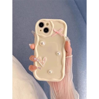 Ốp tpu cạnh sóng nổi gắn tim nơ và ngọc trai cho các dòng máy từ ip 6 đến 15promax xx1524