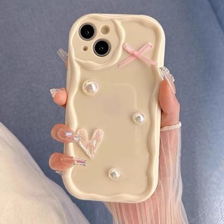 Ốp tpu cạnh sóng nổi gắn tim nơ và ngọc trai cho các dòng máy từ ip 6 đến 15promax xx1524