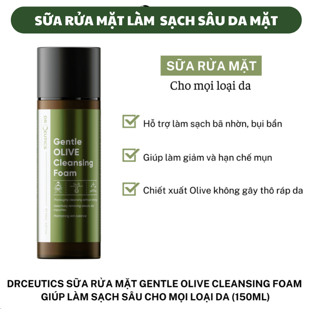 Ảnh Sữa Rửa Mặt DRCEUTICS dạng gel/dạng bọt Gentle Olive Cleansing Foam Giúp Làm Sạch Sâu Cho Mọi Loại Da 150ML/420g 4