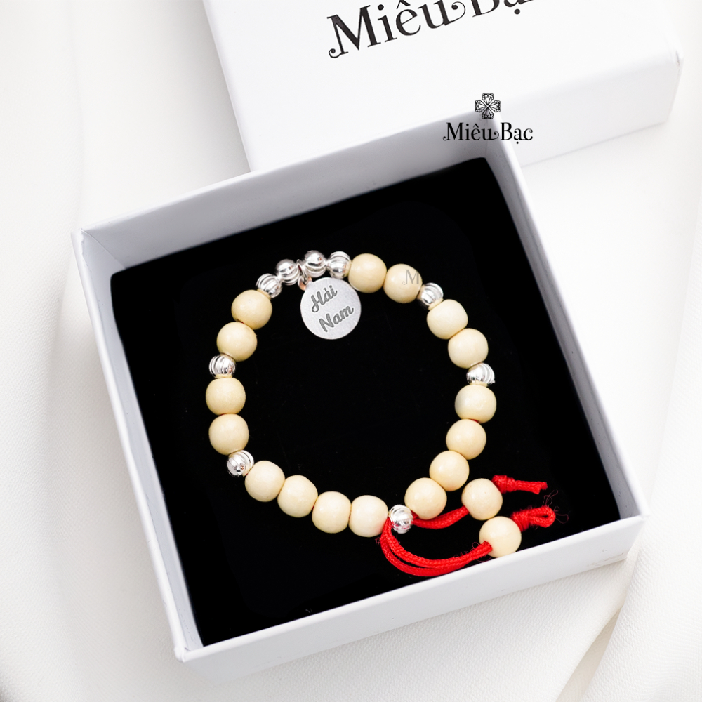Ảnh Vòng dâu tằm cho bé sơ sinh mix charm bi bạc, Miêu Bạc Quà thôi nôi dành tặng cho bé [KHẮC TÊN MIỄN PHÍ] MT45 3