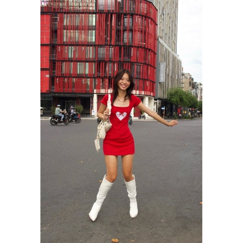 AESTHETE - LOVER DRESS - Đầm đỏ họa tiết trái tim năng động