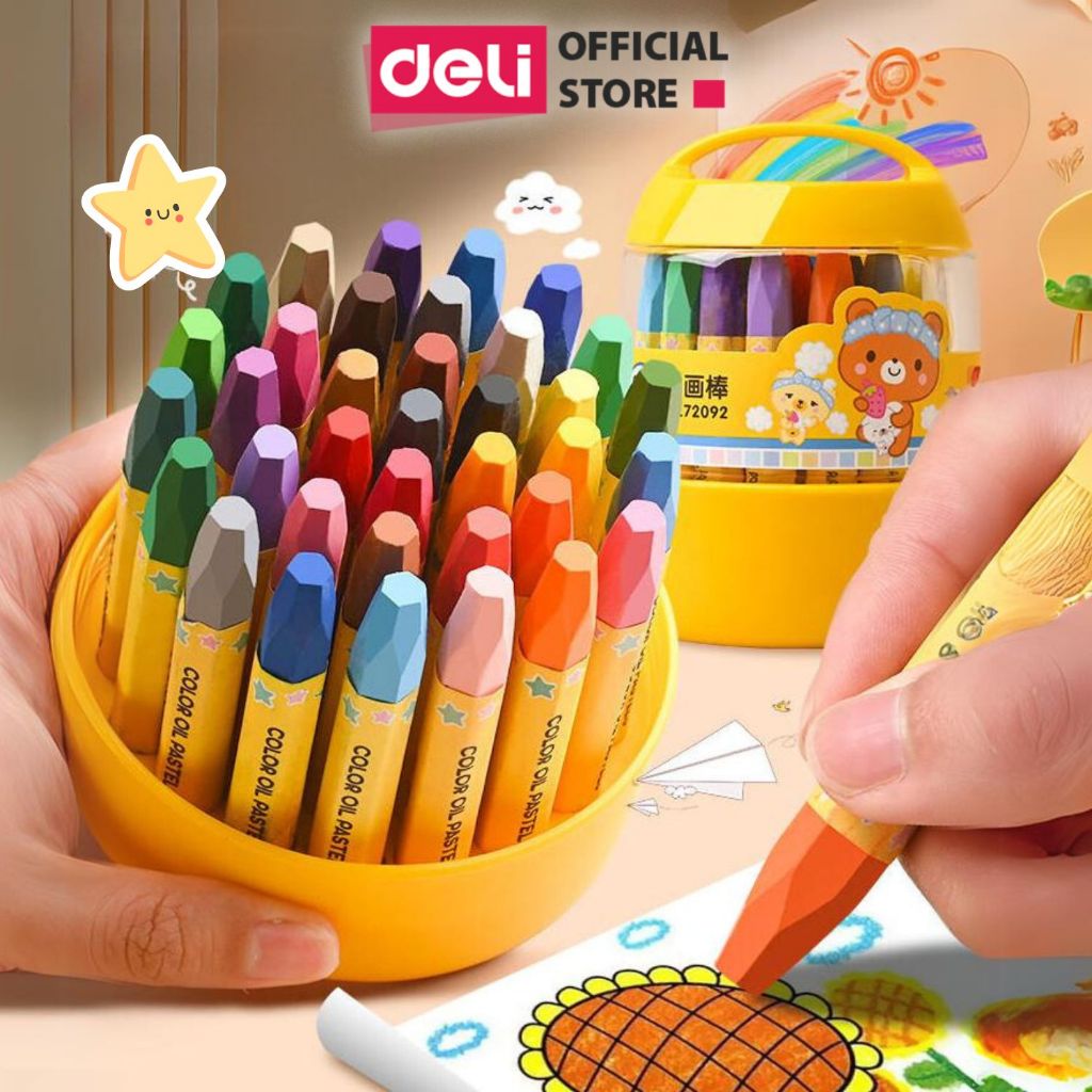 Bút Màu Sáp Dầu Oil Pastel Học Sinh Deli - Chuyên Dùng Cho Mẫu Giáo Cấp 1 Màu đậm Rõ Nét Dày Chống Màu Màu Mềm Mịn Mưt