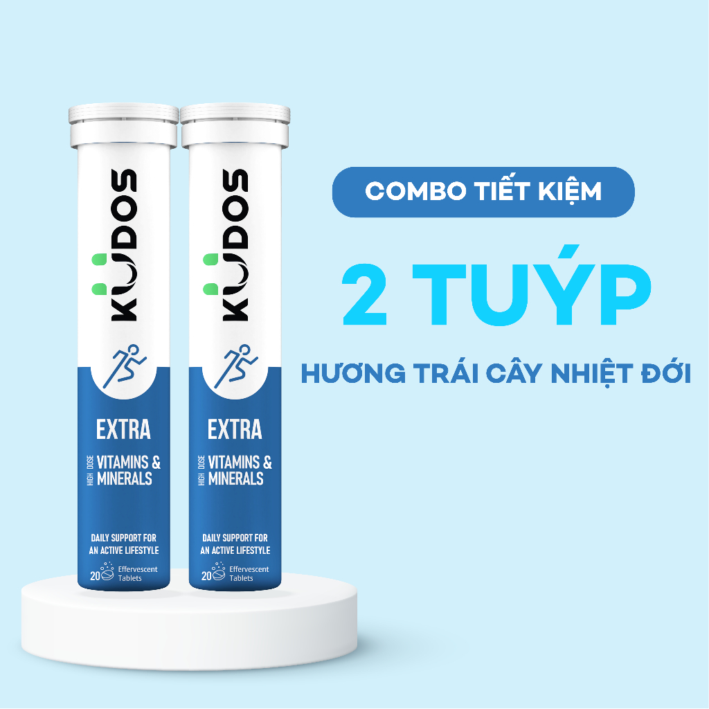 Combo 2 Tuýp TPBVSK Viên sủi KUDOS EXTRA bổ sung vitamin tổng hợp, Magie, Kẽm (20 viên/tuýp)