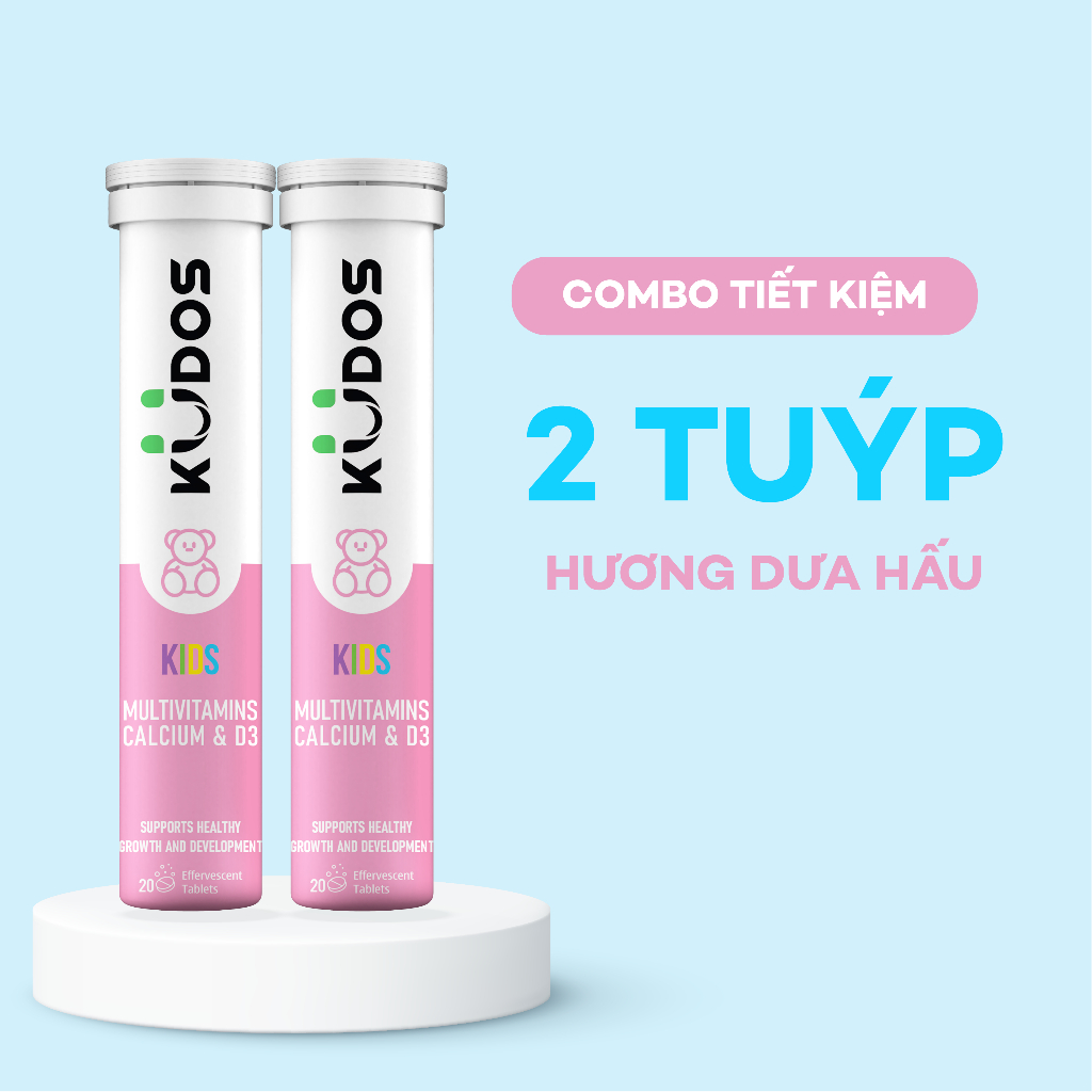Combo 2 Tuýp TPBVSK Viên sủi KUDOS KIDS bổ sung canxi và vitamin tổng hợp cho trẻ em (20 viên/tuýp)