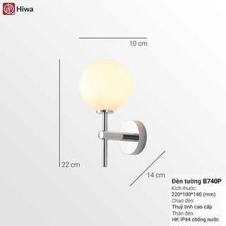 Đèn ngủ gắn tường Hiwa B740 ánh sáng mềm mại, Đèn trang trí phòng khách đơn giản chao trắng sữa