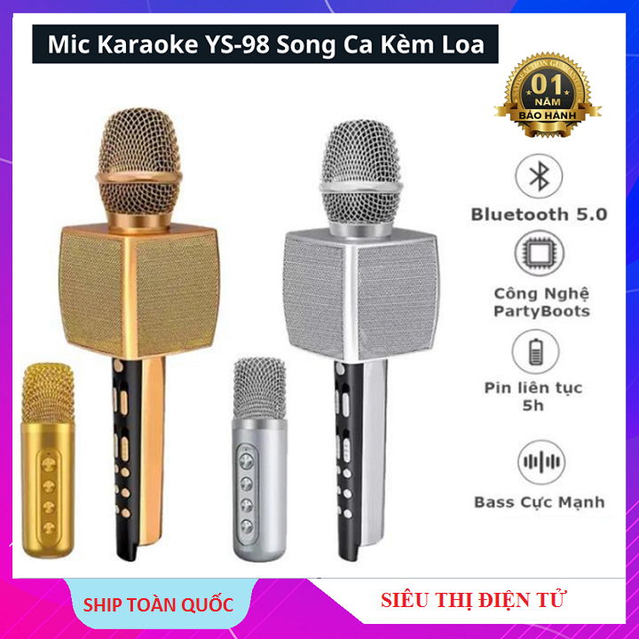 Micro Karaoke Không Dây YS98, Bộ 2 Mic Bluetooth Hát Song Ca, Hát
