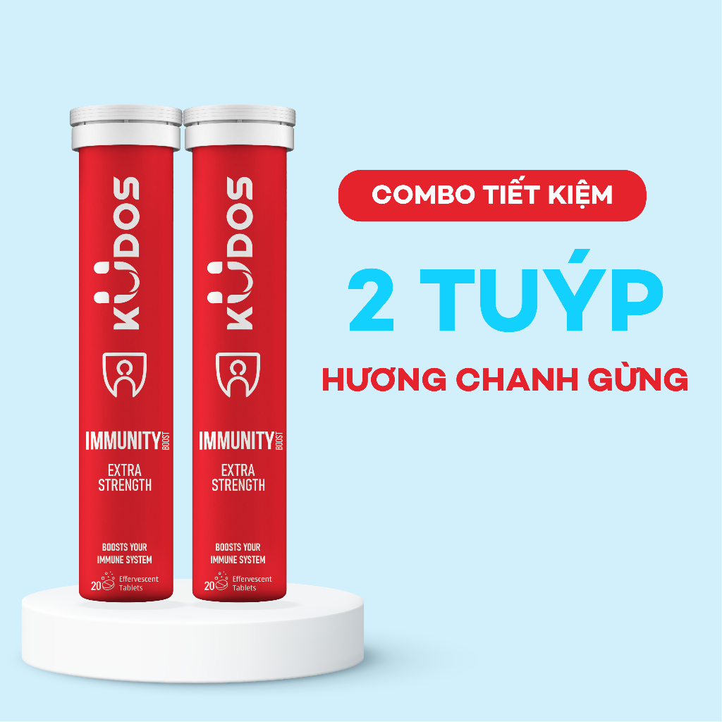 Combo 2  Tuýp TPBVSK Viên sủi KUDOS IMMUNITY bổ sung 1000mg vitamin C, Kẽm, D3, E, Selen (20 viên/tuýp)