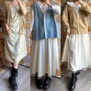 Áo khoác len, áo choàng nữ, áo khoác ngoài 2hand phong cách mori, tiểu thư, layer, khoác hoa nhí vintage