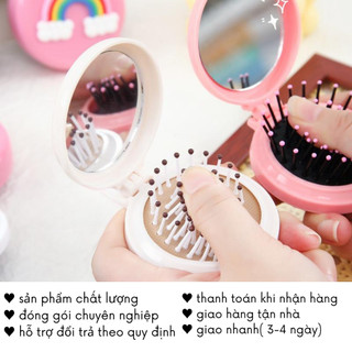 Gương Lược Mini 2 In 1 Chải Tóc Gỡ Rối Trang Điểm Cầm Tay Gấp Gọn Cute Timo GL05