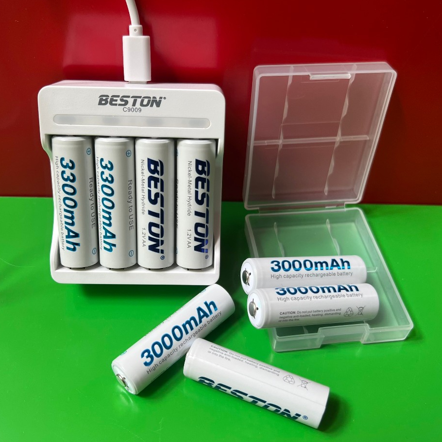 Hộp 4 viên Pin sạc AA , AAA 3300mah NIMH , Máy sạc pin Beston chính ...
