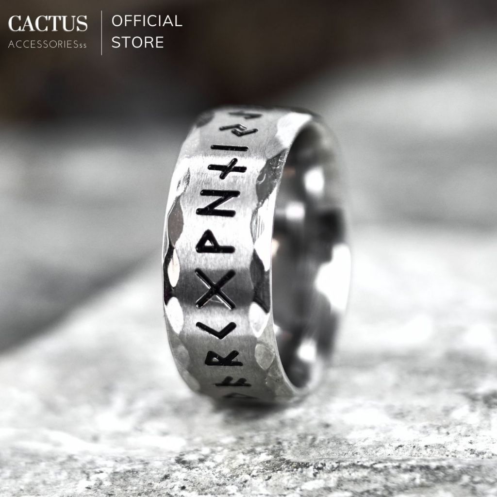 Nhẫn khắc kí tự cổ ngữ, nhẫn Rune tròn vát cạnh thép titan không gỉ ...