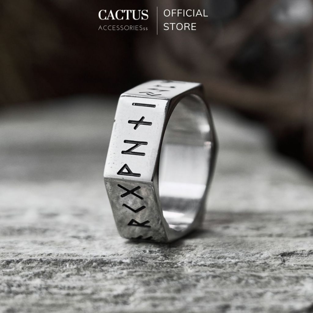 Nhẫn lục giác khắc chữ Rune độc đáo, thép titan không gỉ - Cactus ...