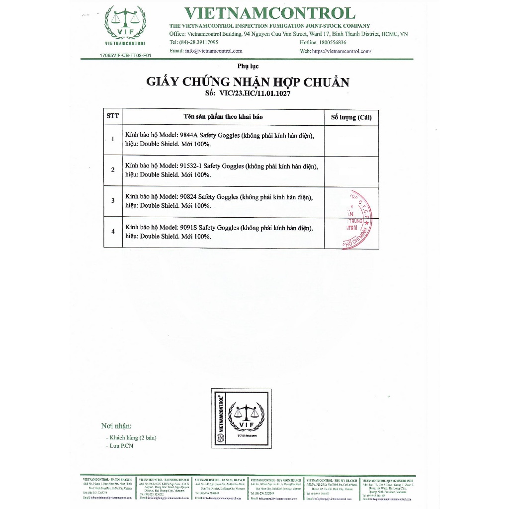 Kính Bảo Hộ Cao Cấp Chính Hãng Chống Tia UV 91532-1 DOUBLE SHIELD CR Đài Loan - Tròng Trong