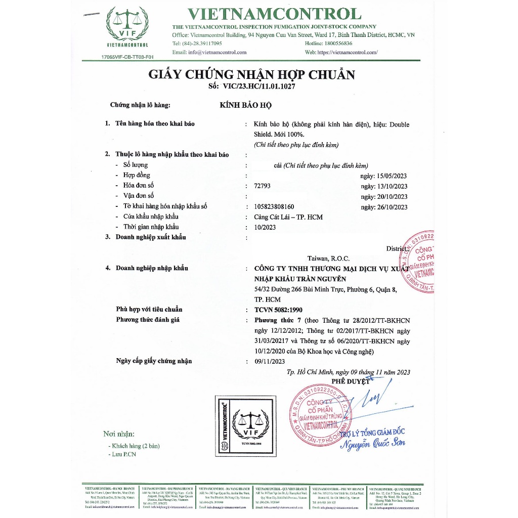 Kính Bảo Hộ Cao Cấp Chính Hãng Chống Tia UV 91532-1 DOUBLE SHIELD CR Đài Loan - Tròng Trong