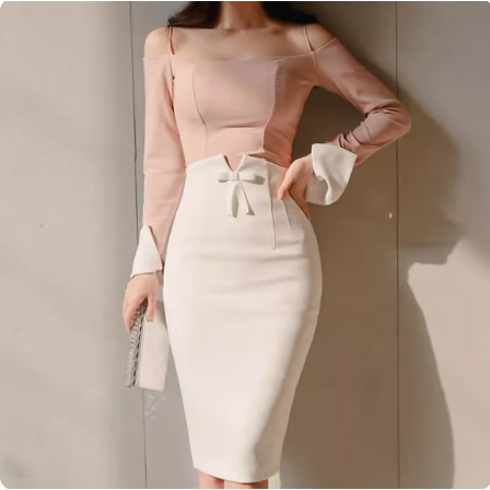 Chân váy bút chì đính nơ_lót lụa full váy_chất liệu vitex_CV87