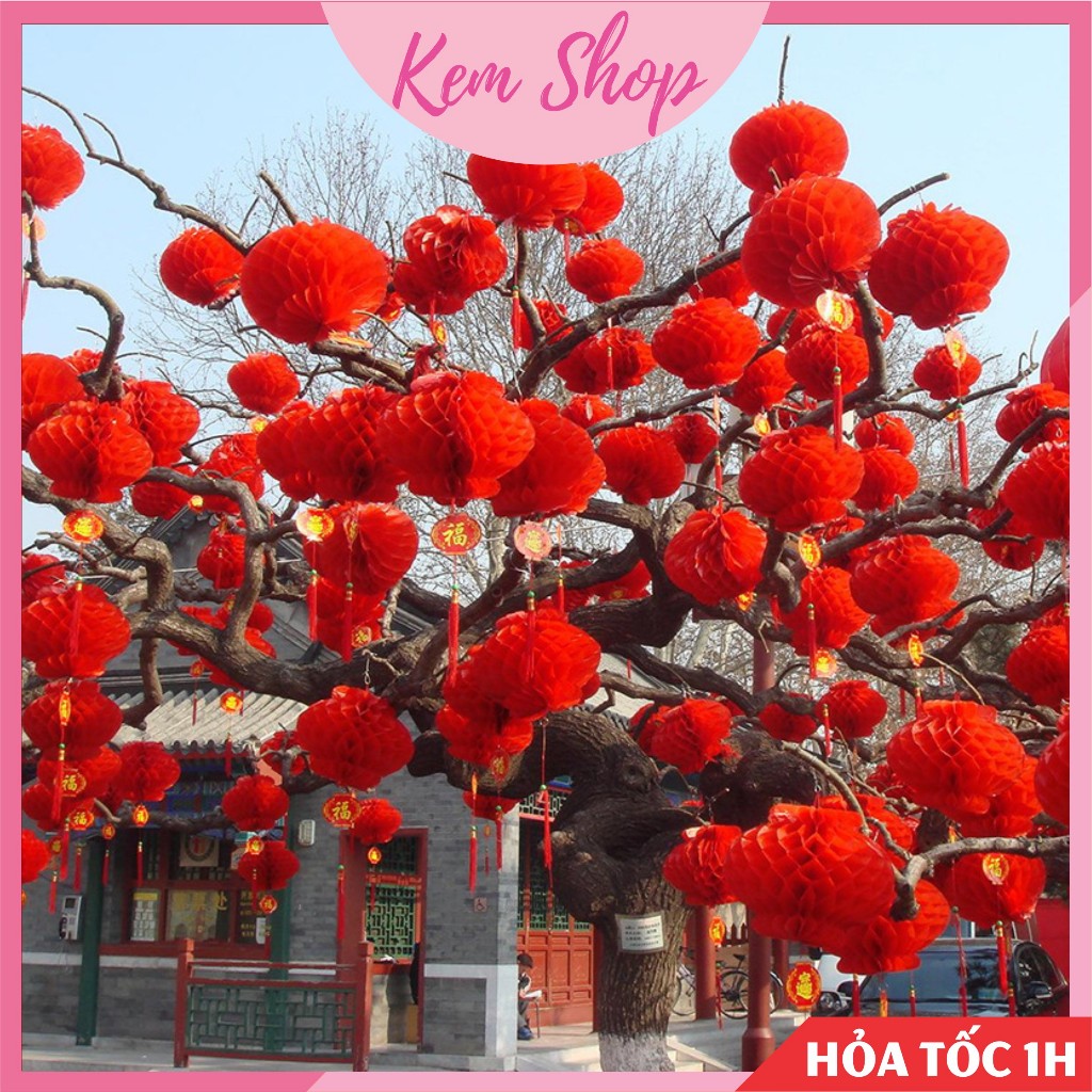 Combo đèn lồng đỏ nilong chữ Phúc trang trí tết, đám cưới, lễ hội - Kem Shop