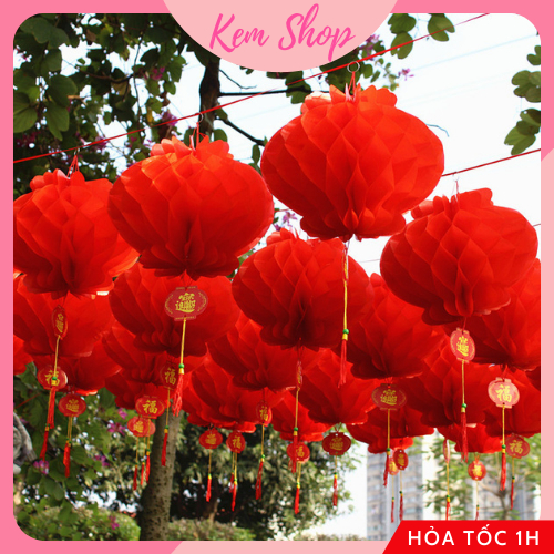 Combo đèn lồng đỏ nilong chữ Phúc trang trí tết, đám cưới, lễ hội - Kem Shop