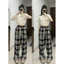 Quần Kẻ Nữ Ống Rộng Cạp Chun Caro Lưng Cao Dáng Rộng Ống Suông Ulzzang Full Màu