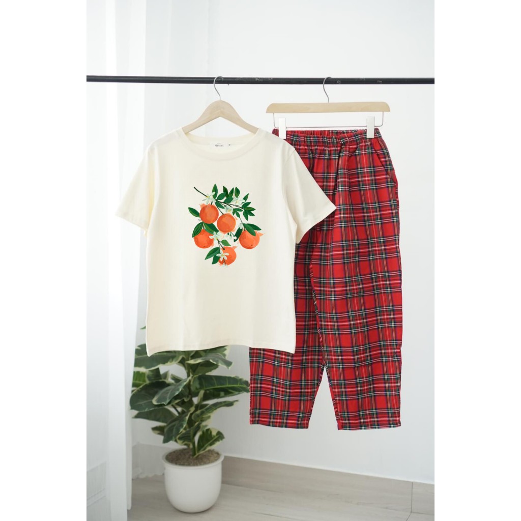 Sét Bộ mặc nhà Nữ in Hình dể thương,Đồ bộ mặc nhà Quần dài caro áo Cotton ngắn tay