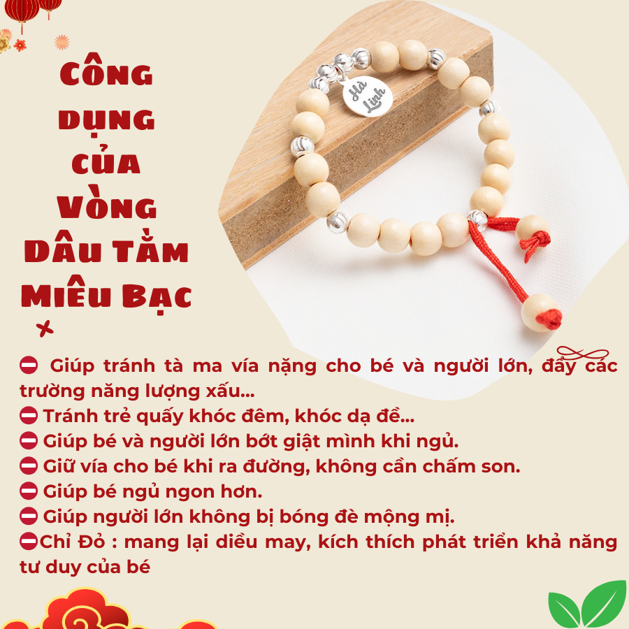Ảnh Vòng dâu tằm cho bé sơ sinh mix charm bi bạc, Miêu Bạc Quà thôi nôi dành tặng cho bé [KHẮC TÊN MIỄN PHÍ] MT45 1