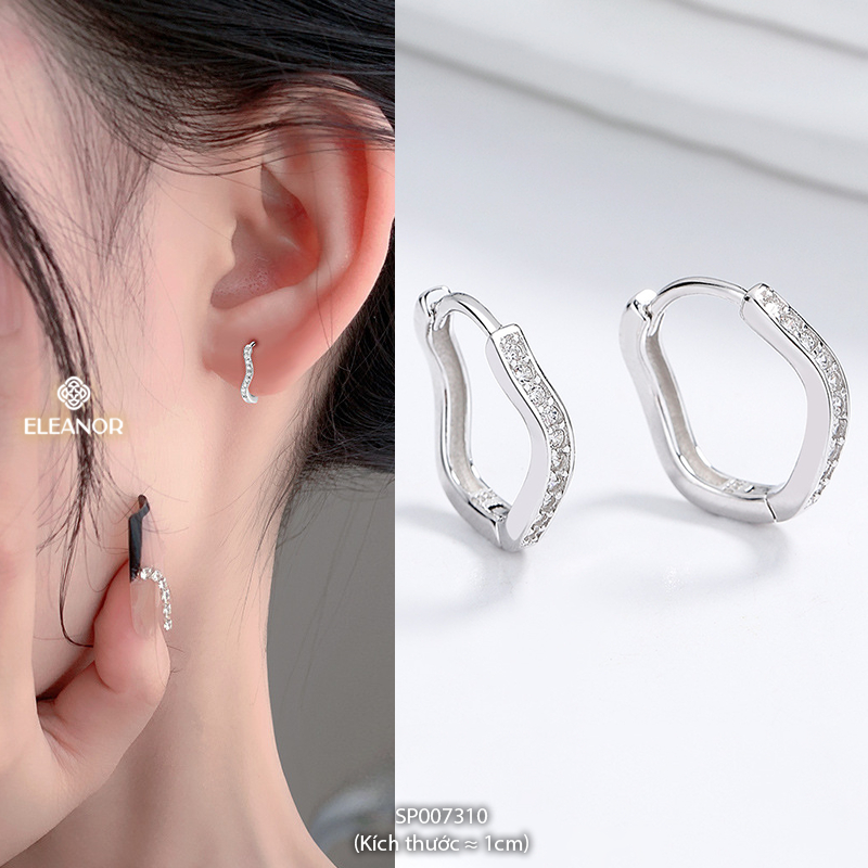 Khuyên tai nữ tròn chuôi bạc 925 Eleanor Accessories đính đá phụ kiện trang sức bông tai basic 7310